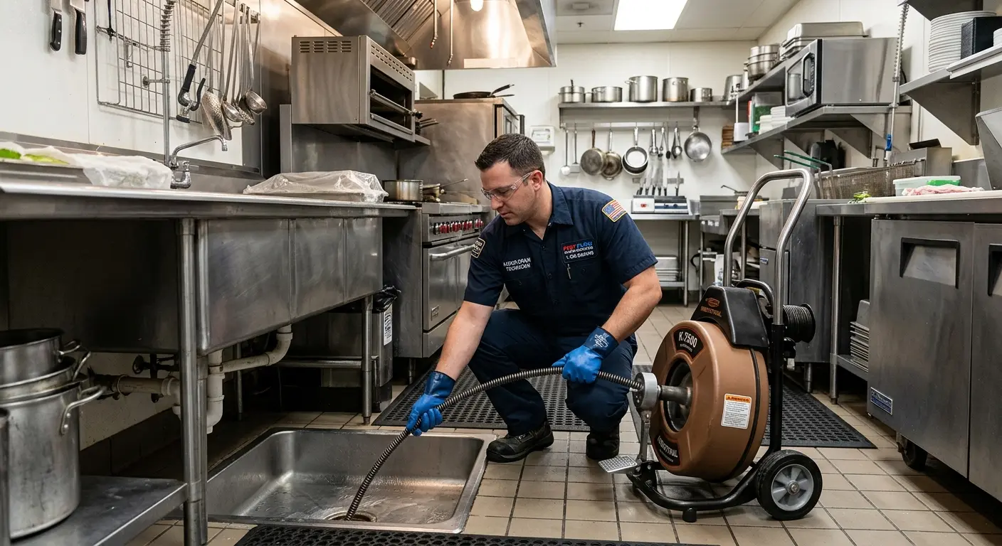 Commercial drain cleaning service in a restaurant kitchen in Scituate