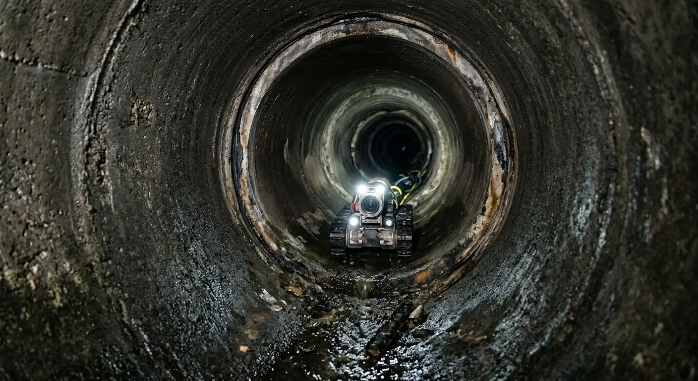 Robotic sewer camera inspecting pipe interior for Sewer Line Repair in Scituate